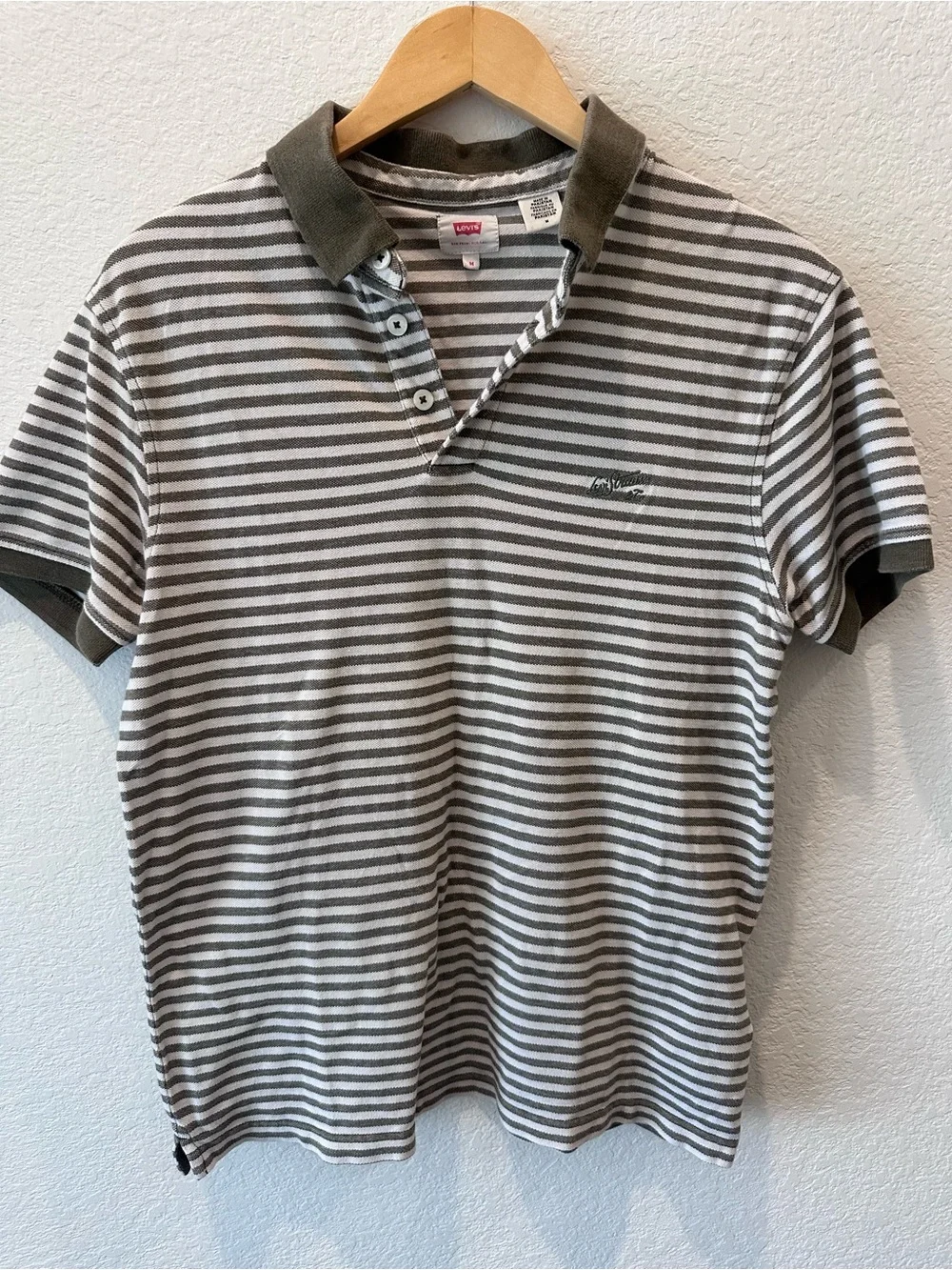 Levi's Men's‎ Olive and White Striped Polo